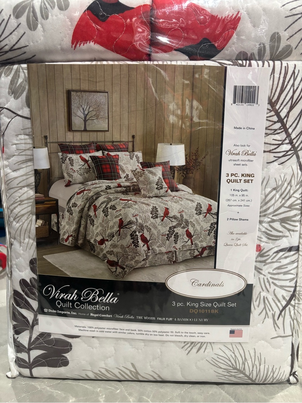 Cardinals King Quilt Set Cabin/Lodge/Holiday/Winter bedding